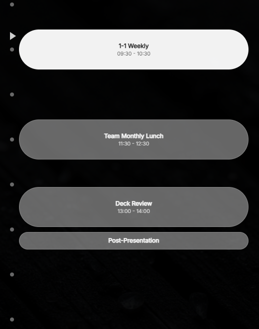 Ahem! advanced daily timeline showing past, current, and future meetings