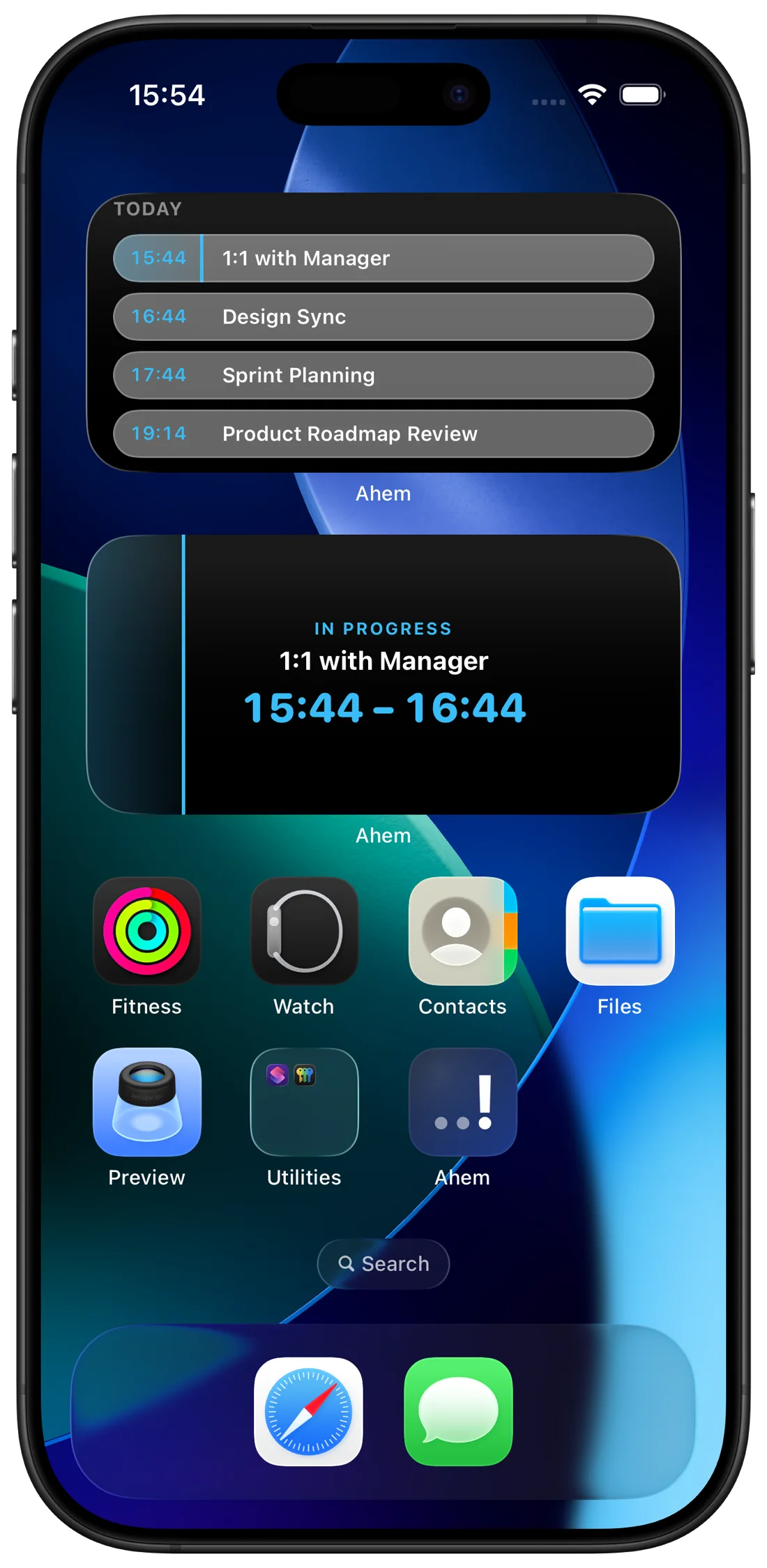 iPhone 主屏幕上的 Ahem 倒计时、时间线和待机显示小组件